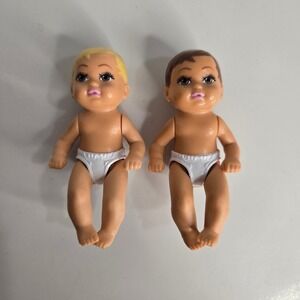 Barbie Mattel Babies Baby Lot of 2 Diaper Blonde Brown Hair Articulated Dolls